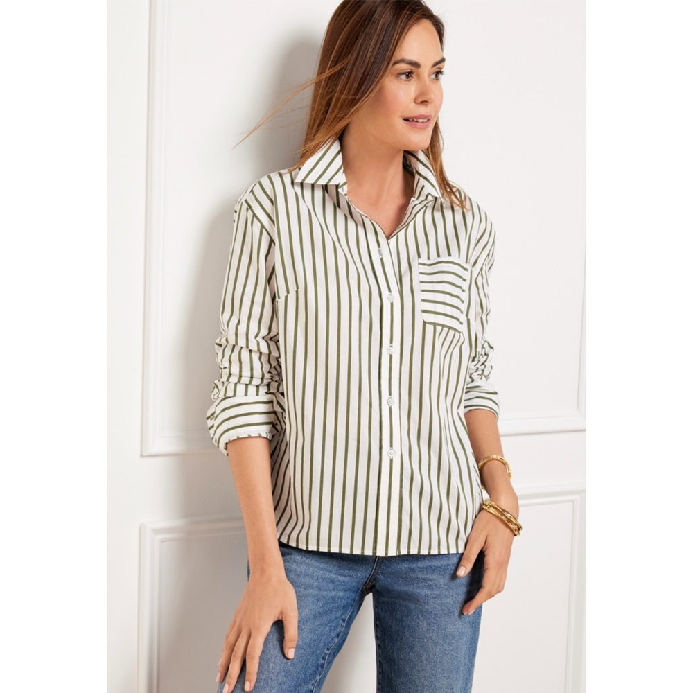 Talbots Poplin Short Shirt in Nautical Stripe - Size LP